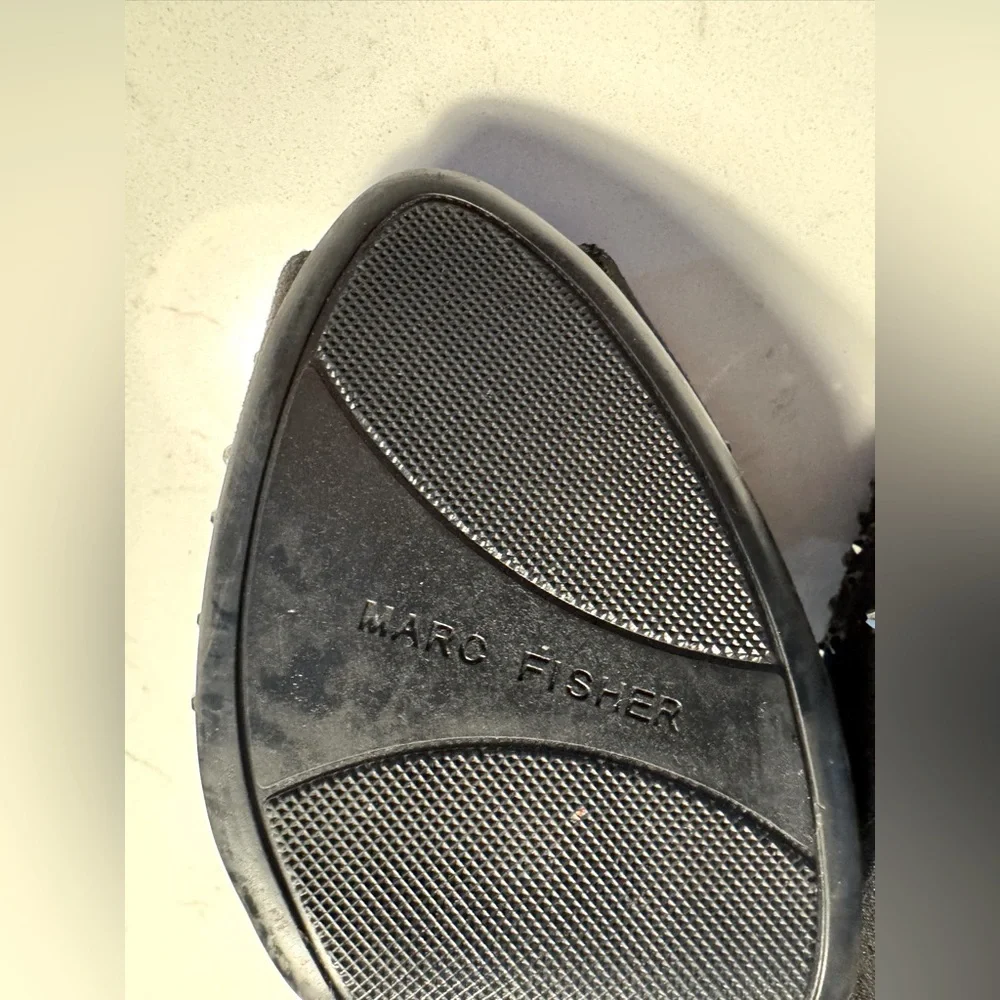 Marc Fisher Black suede with black beading Peep-Toe Platform 4.5-5 inch Heels - Picture 9 of 10